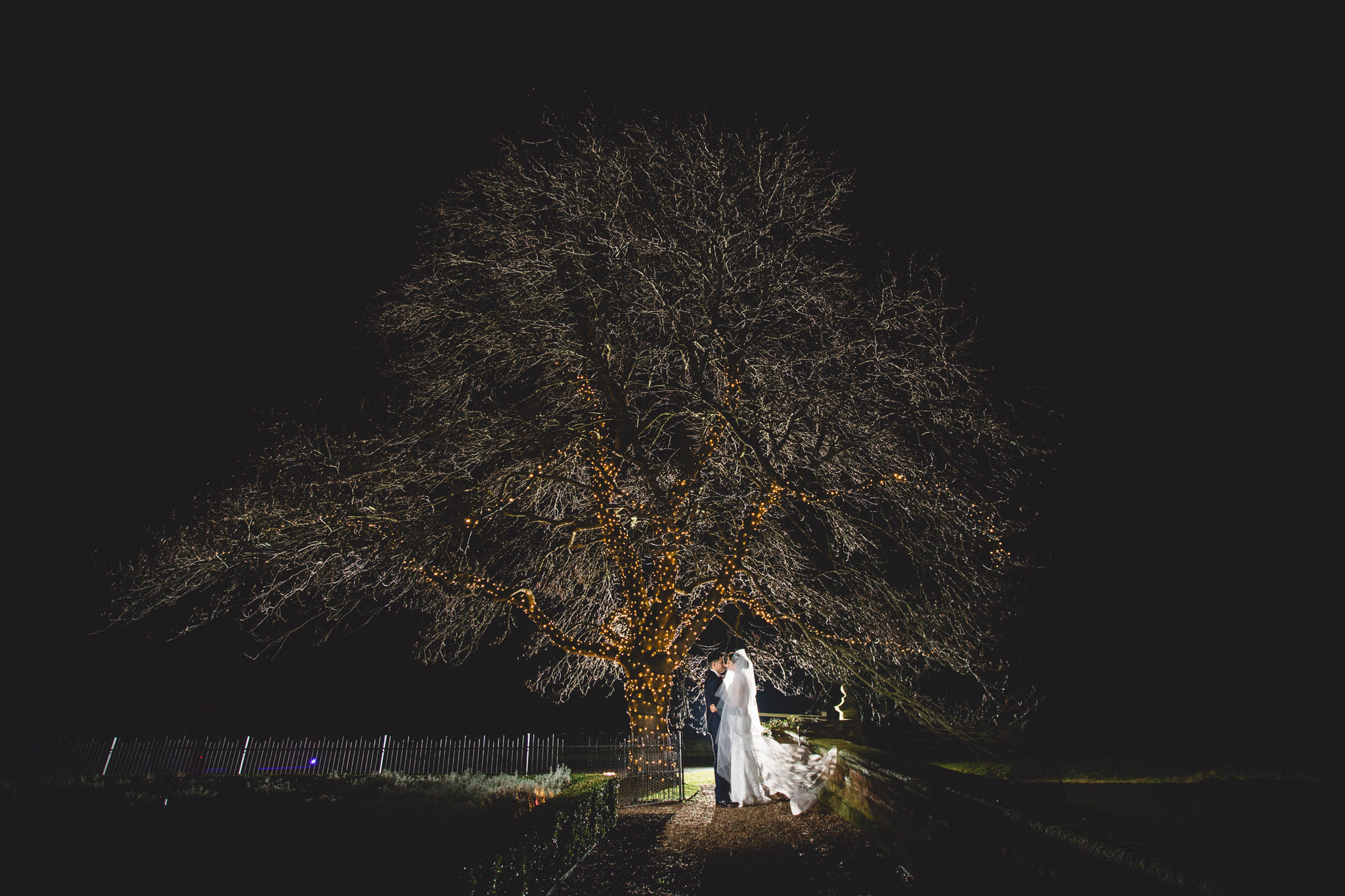 iscoyd park winter wedding pics at night lit up